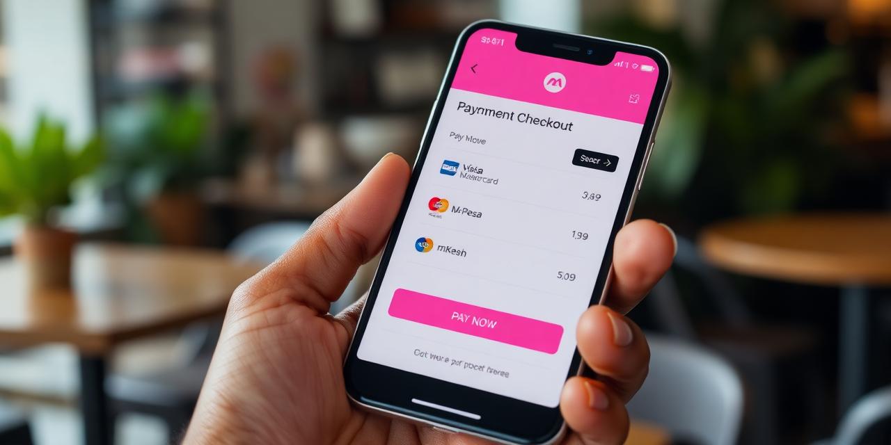 Interface de checkout moderna a ser usada num telemóvel em Moçambique