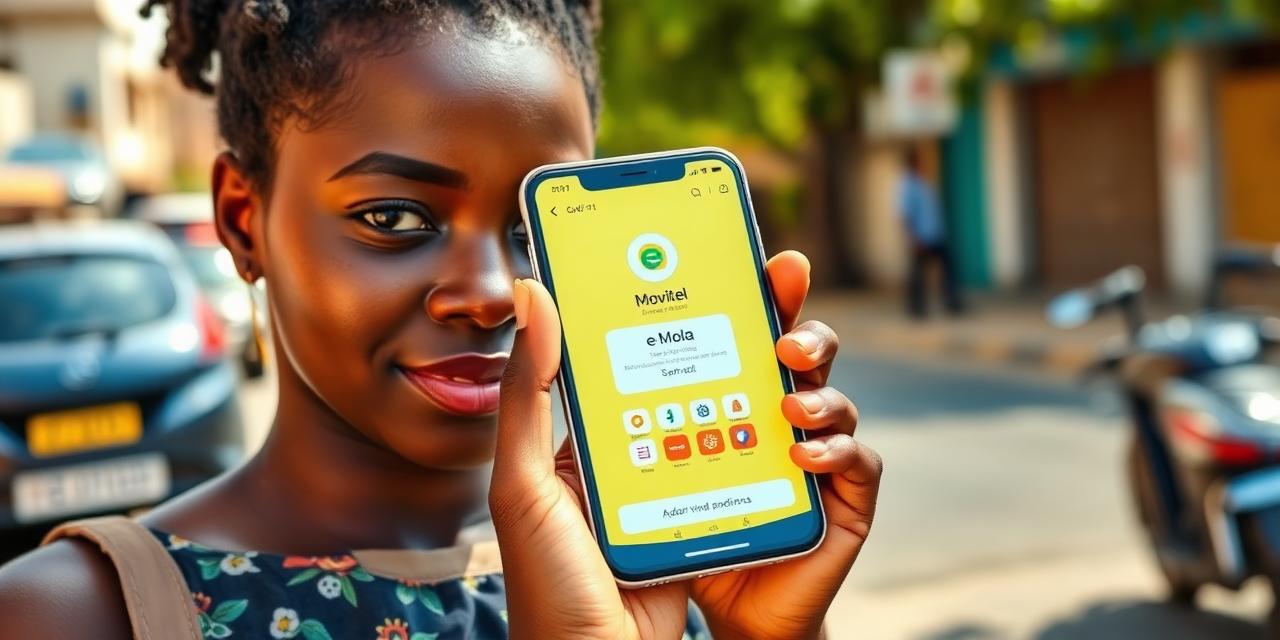 Utilizadora moçambicana a autorizar pagamento e-Mola no telemóvel