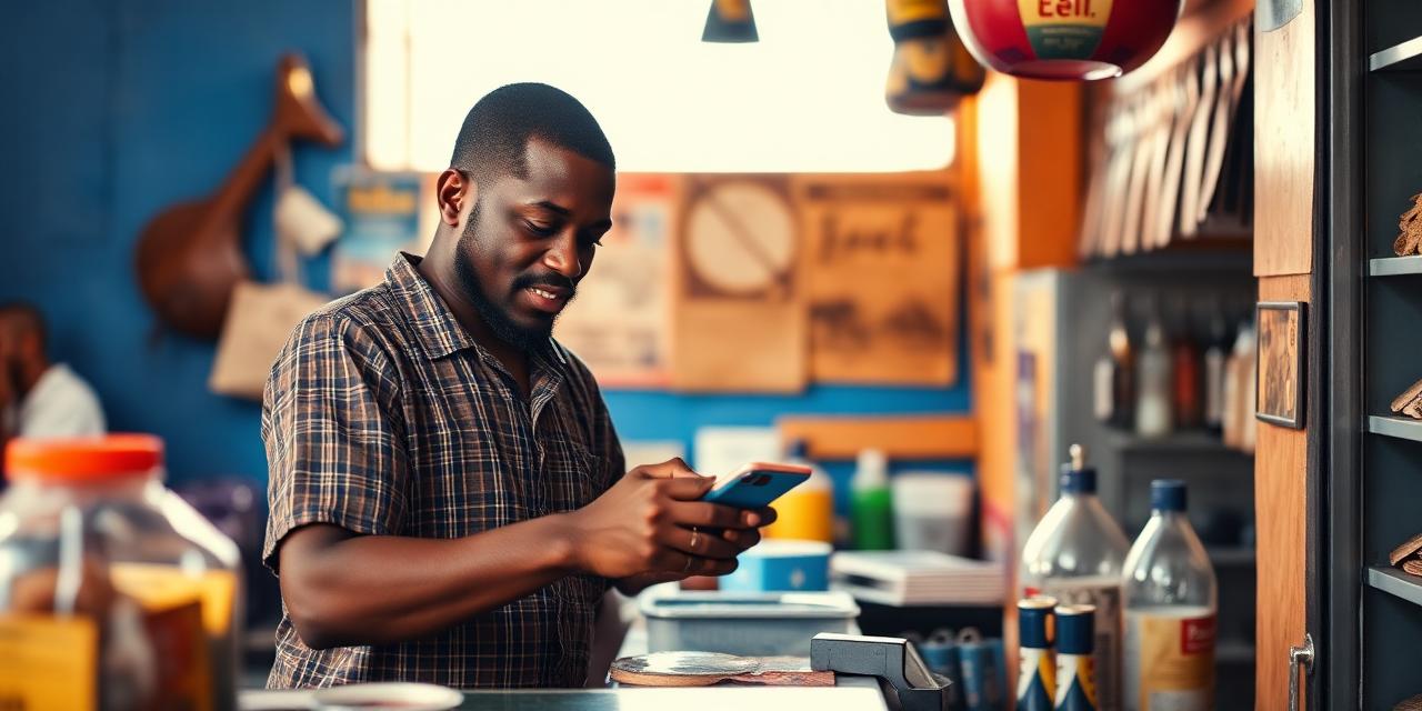 Cliente a pagar por mKesh no telemóvel numa loja moçambicana