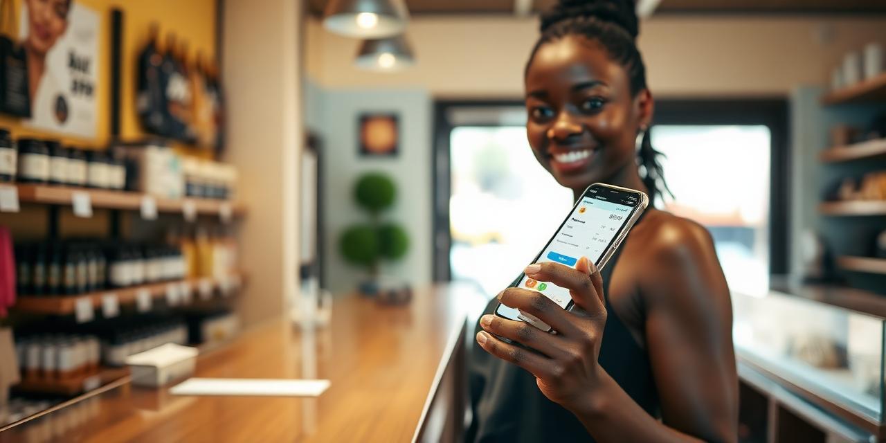 Lojista moçambicana a confirmar pagamento M-Pesa no telemóvel