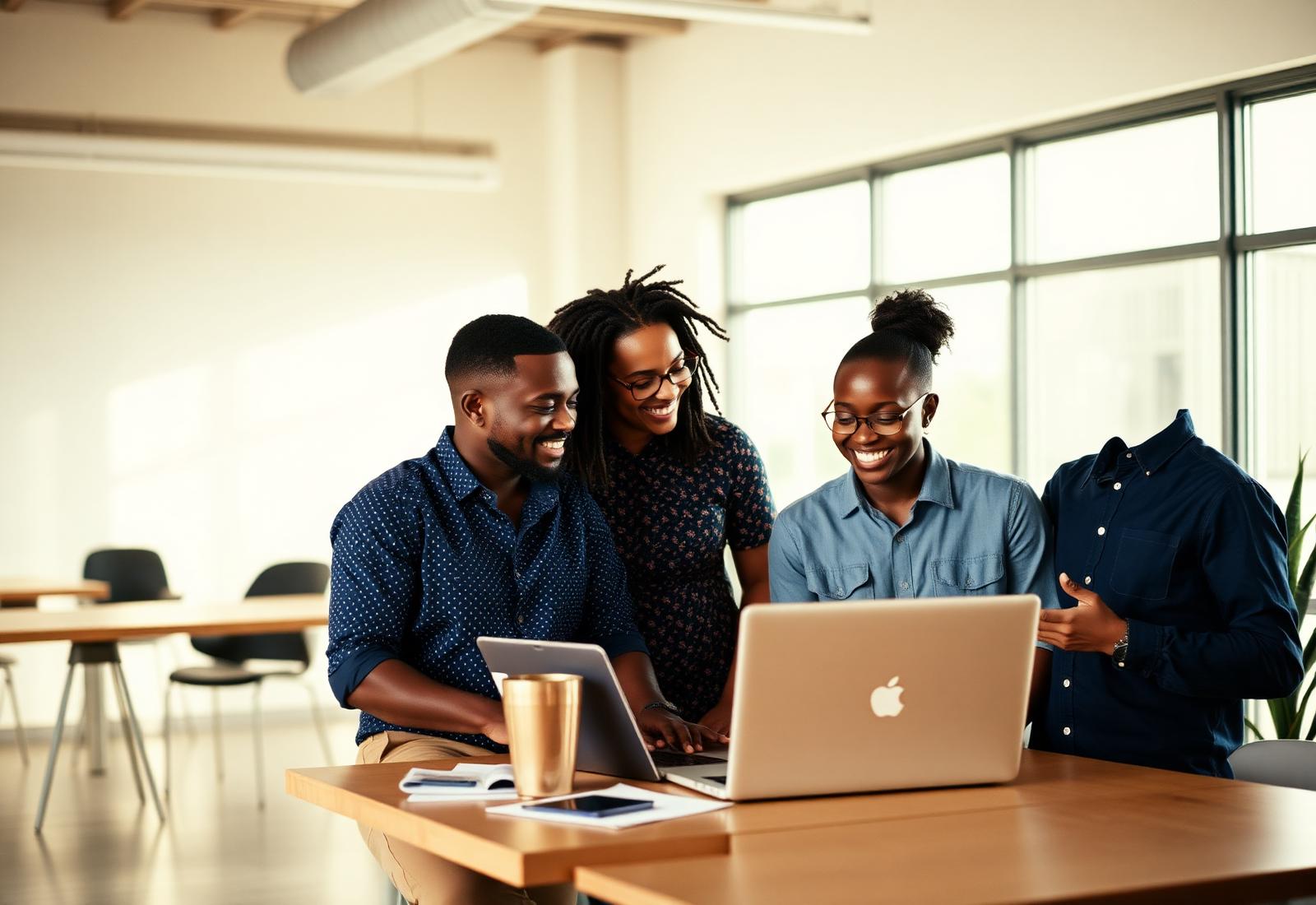 Equipa de empreendedores moçambicanos a trabalhar em conjunto